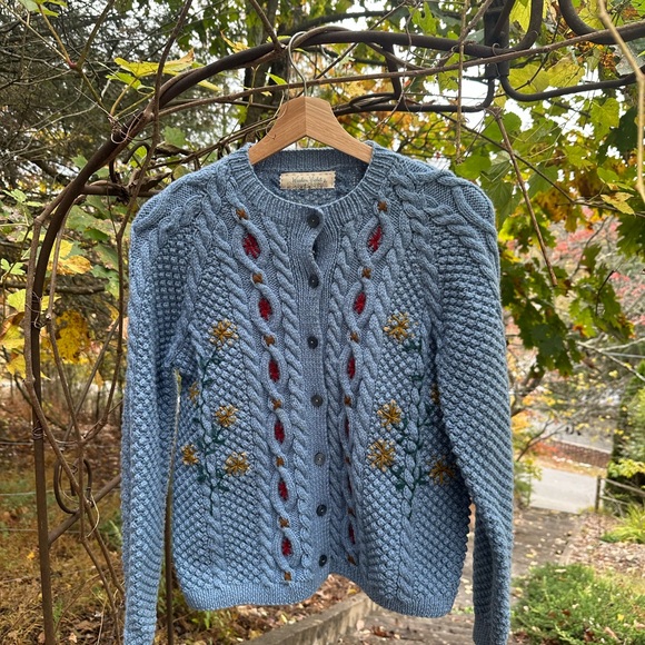 Blue Cable Knit Embroidered Cardigan Sweater - Picture 5 of 11